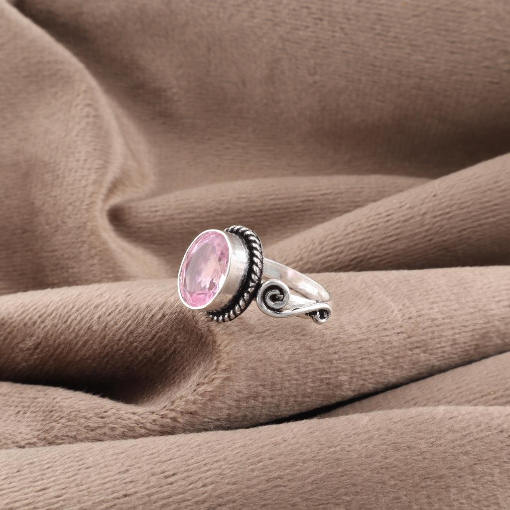 Morganite Ring, Handmade Gemstone 925 Solid Sterling Silver Ring Dainty Jewelry, For Engagement Gift