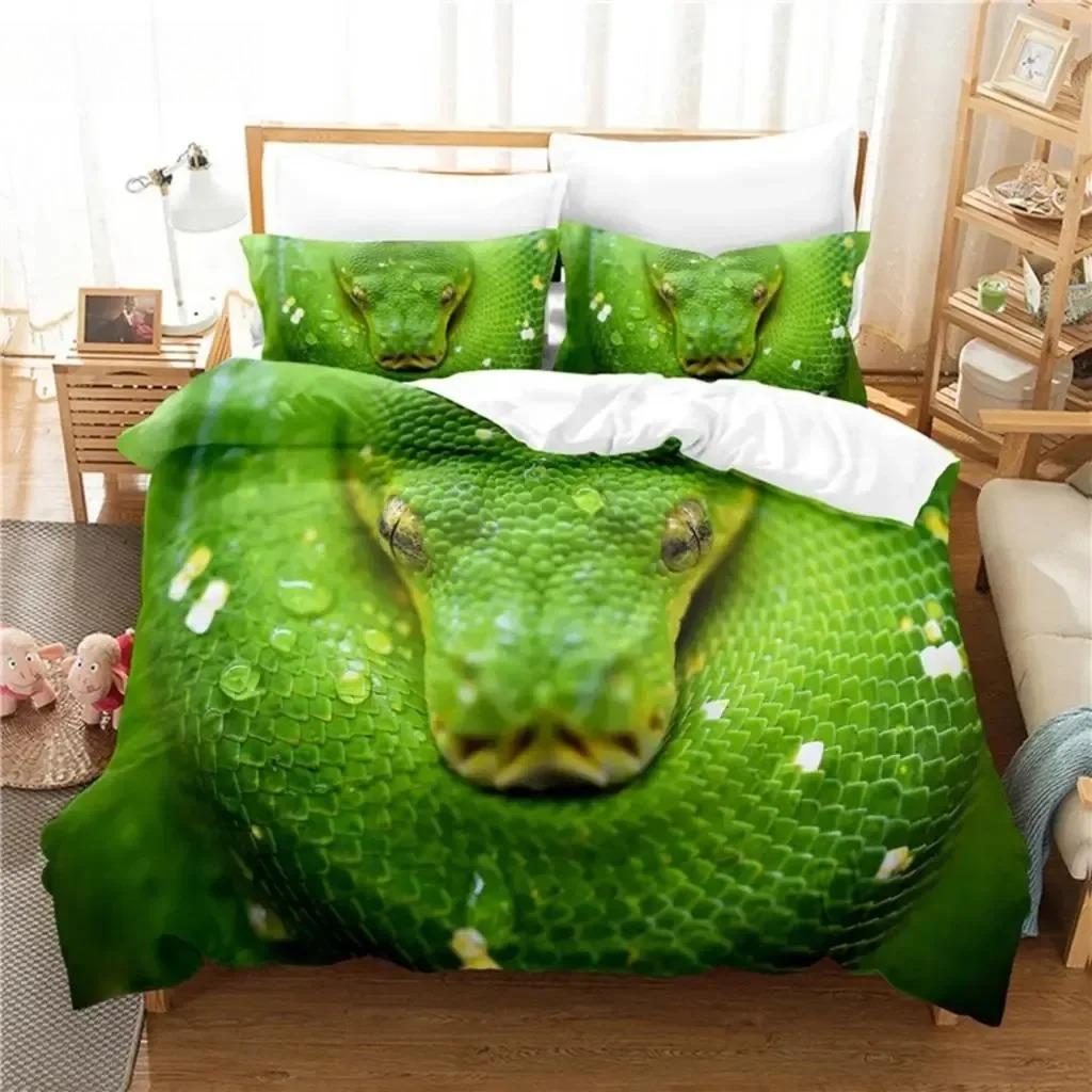 Groene Slang Beddengoed Set Dekbedovertrek Set 3D Beddengoed Digitale Print Beddengoed Queen Size Beddengoed Set Mode Ontwerp EU single(135x200cm)
