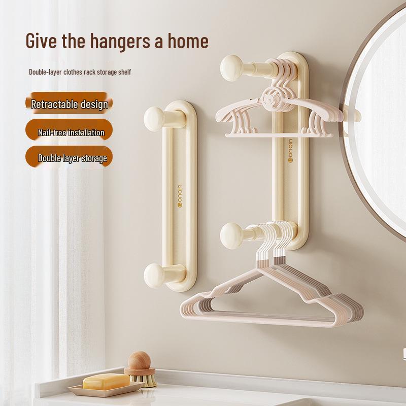 Retractable Punch-Free Folding Clothes Hanger & Storage Rack for Balcony