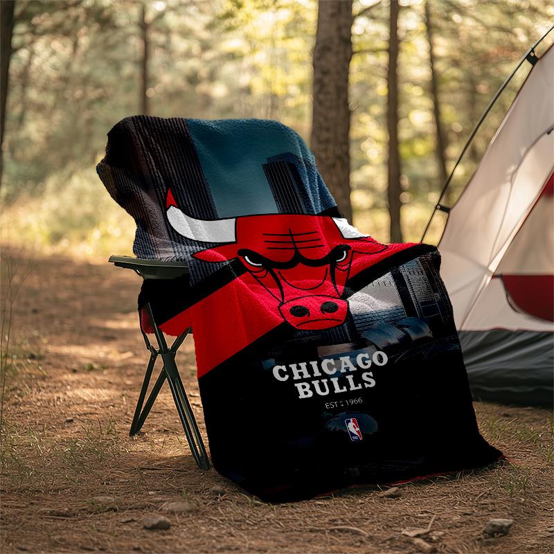 1pc Chicago Bulls Theme Blanket - Digital Print, Polyester, Cozy for All Seasons, Perfect for Outdoor, and Travel