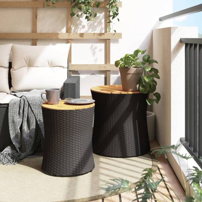 VidaXL Tables d'Appoint de Jardin Dessus en Bois 2 pcs, Tables Basses, Meubles de Terrasse Patio Extérieur, Moderne, Noir 366288