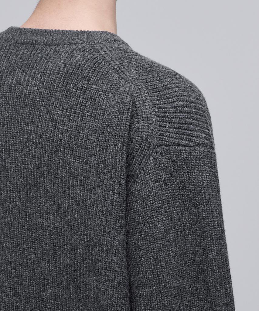 Musinsa Standard Relaxed Ribbed Round Neck Cardigan [Medium Gray]