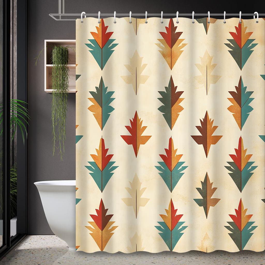 1Pc Bohemian Tribal Leaf Shower Curtain, Vintage Botanical Design, Machine Washable For Modern & Traditional Bathrooms