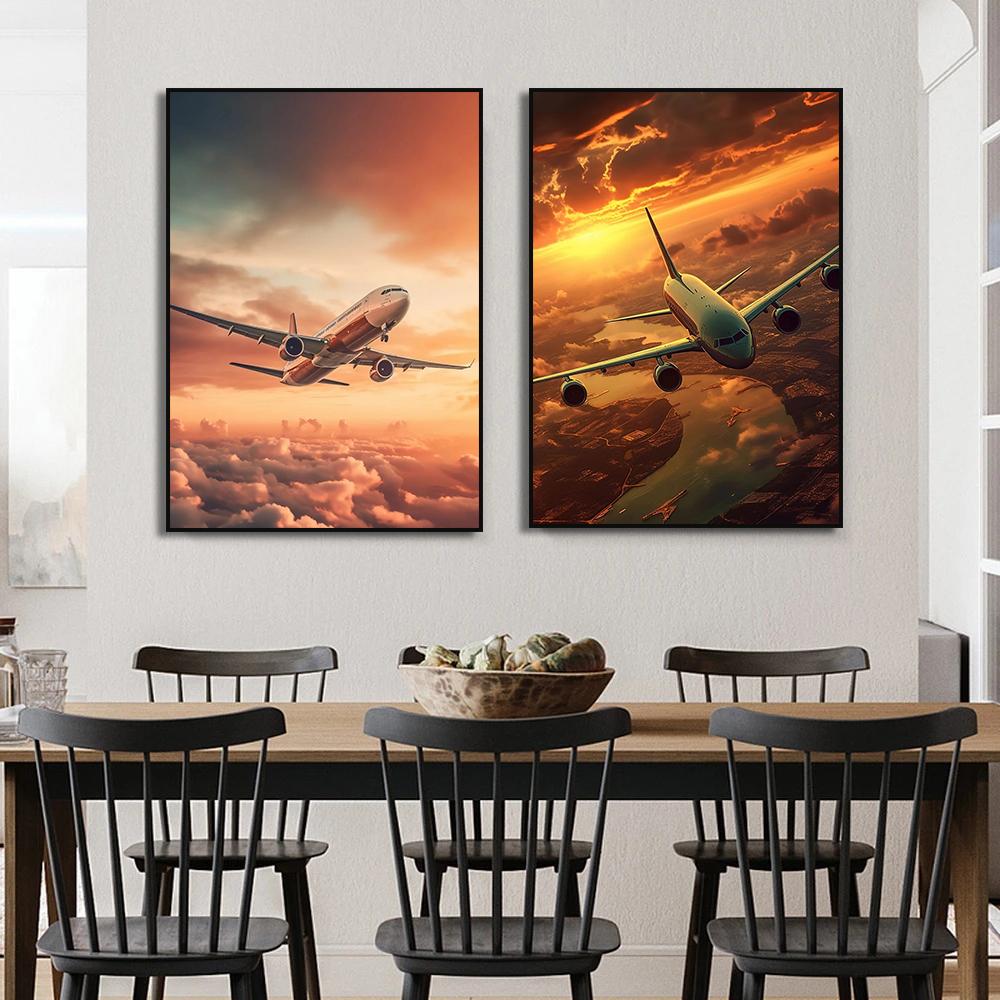 Sunset Aviation Airplane Canvas Painting  Poster Picture Wall Art HD Print Pictures No Framed Pilot Room Decoration Cuadros