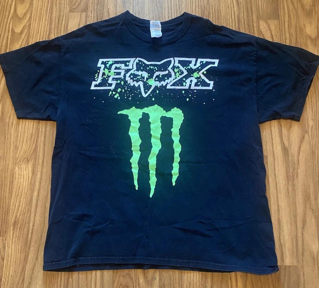 Vintage Y2K Fox Racing X Monster Energy T-Shirt Men’s Xl Black L