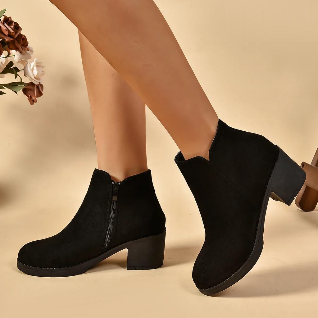 Stivali con plateau da donna, stivaletti da donna, moda autunnale, eleganti, in finta pelle scamosciata, eleganti, concisi, colori solidi, stivaletti con tacco alto