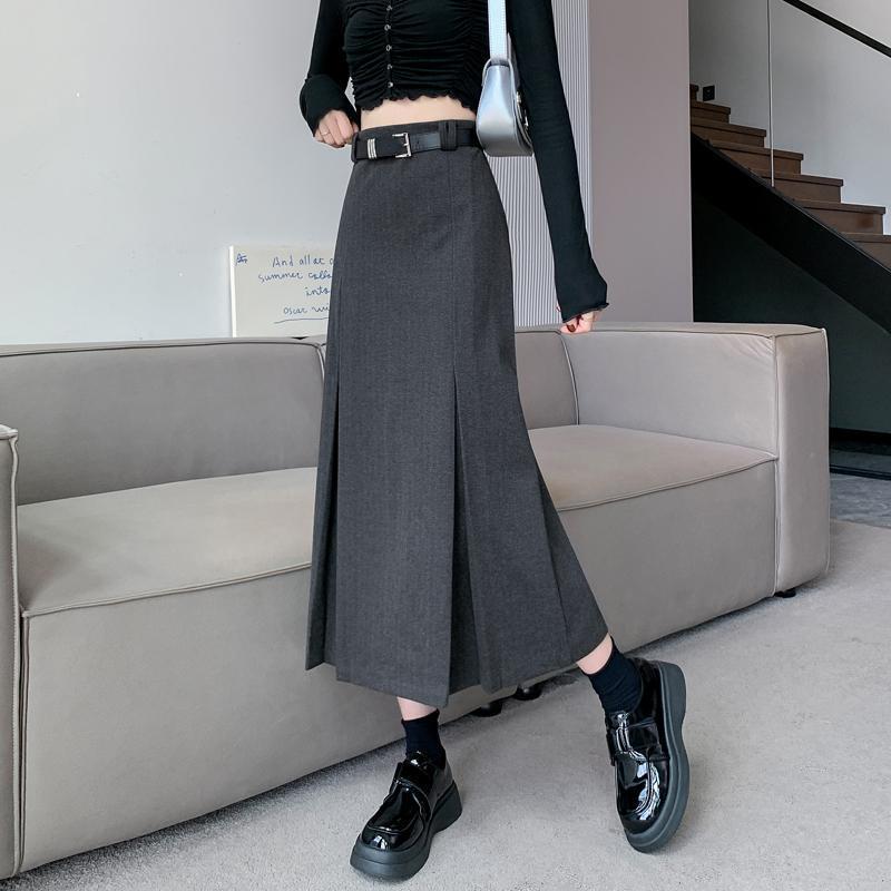 Wool Blend High-Waist Midi Skirt - Women's 2025 A-line Bodycon for Autumn/Winter