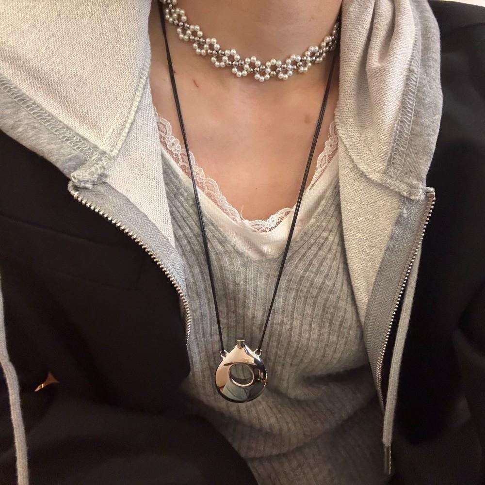 Korean-Style Long Sweater Chain Leather Rope Chain Necklaces Fashion Vase Pendant Necklace