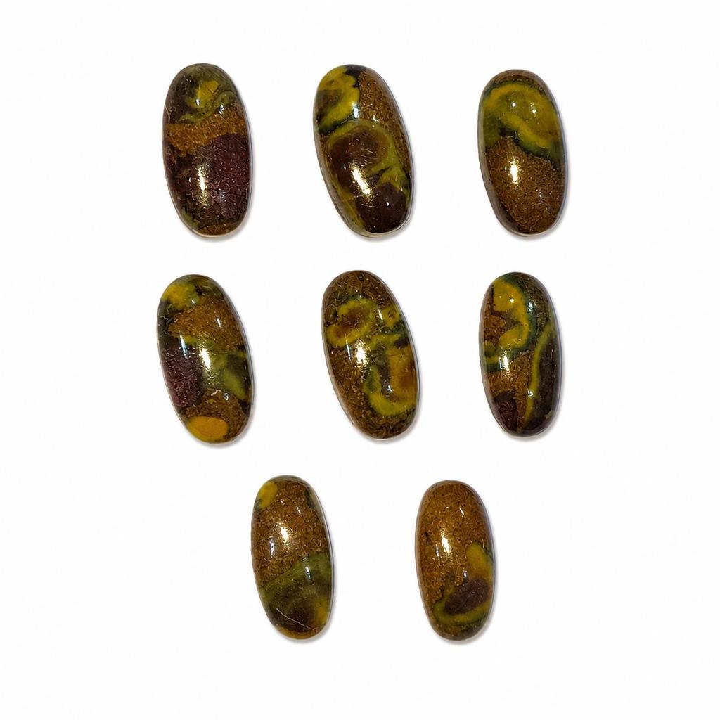 Bumblebee Jasper Oval Cabochon Lot of 8, Natural Bumblebee Jasper Gemstones, Matching Cabochon Set for Jewelry Making, Loose Jasper Cabochons 7x14mm