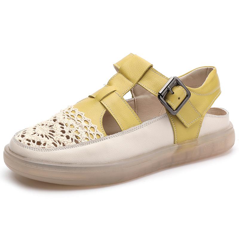 

Fashion GKTINOO Genuine Leather Roman Sandals 2025 Summer Women Sneakers Closed Toe Comfortable Hollow Soft Sole Mom Shoes Plus Size 12