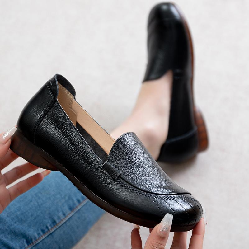 Women Shoes Genuine Leather Flat Slip-On Loafers Non-slip Shoes Soft Breathable Flats Women Outdoor Summer Shoes