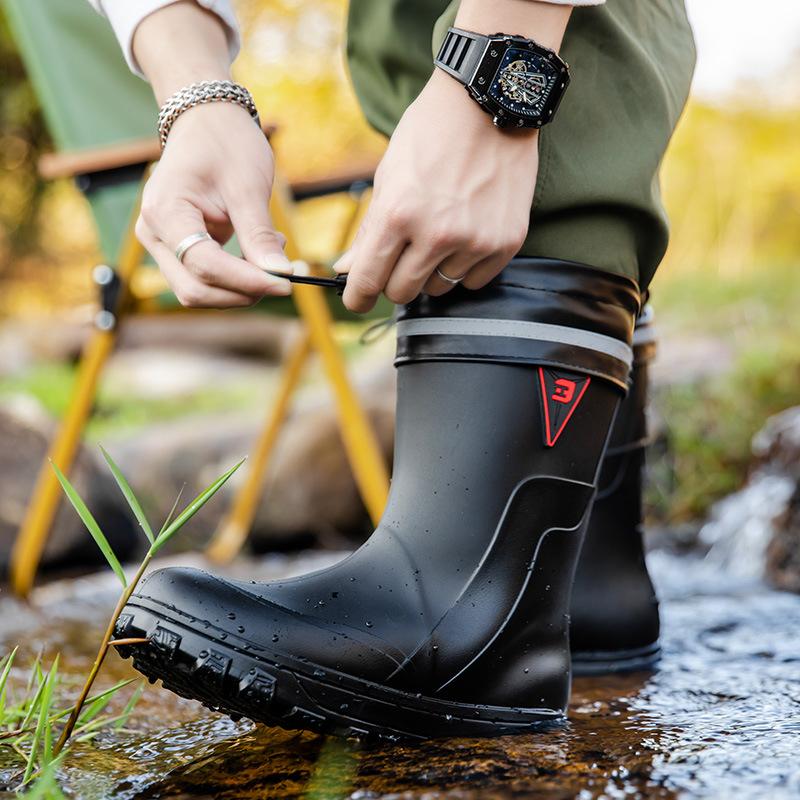 Men Rain Boots Non-slip Mid Calf Boots Waterproof Rubber Shoes Fishing Water Boots Fishing Non-slip Kitchen Rain Shoes 39-44