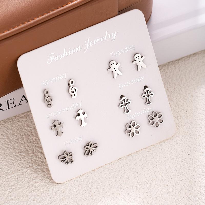 Stainless Steel Animal Love Earrings Do Not Repeat A Week Stud Earrings Set Simple Fashion Women'S Earrings Combination