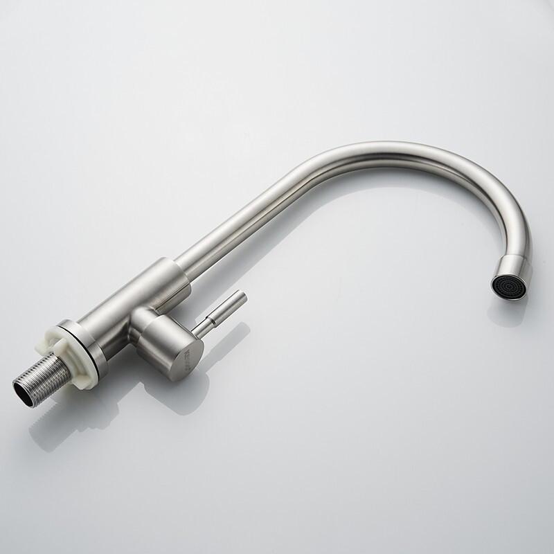 Brushed Stainless Steel Kitchen Faucet, Single Cold with Full Copper Core, 4-Point Connection