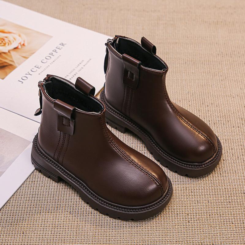 Boys and Girls Autumn 2025 New Children's Short Boots Korean Version Fashionable Simple Versatile Girls Leather Boots Round Head Single Boots