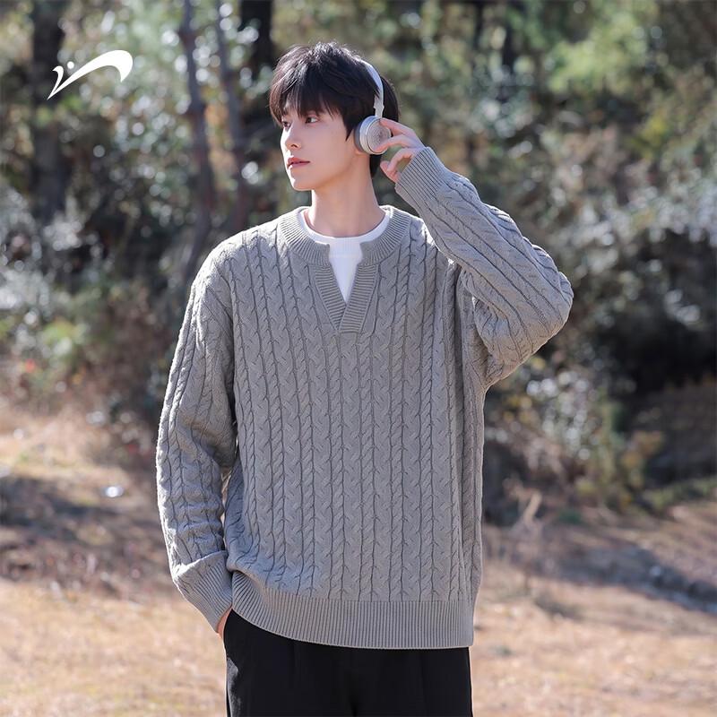 Men's College-Style Faux-Layered V-Neck Knit Pullover