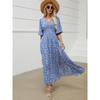 Tooxika Summer New V-neck Lantern Sleeve Waist Dress Resort Style Split Bohemian Beach Skirt