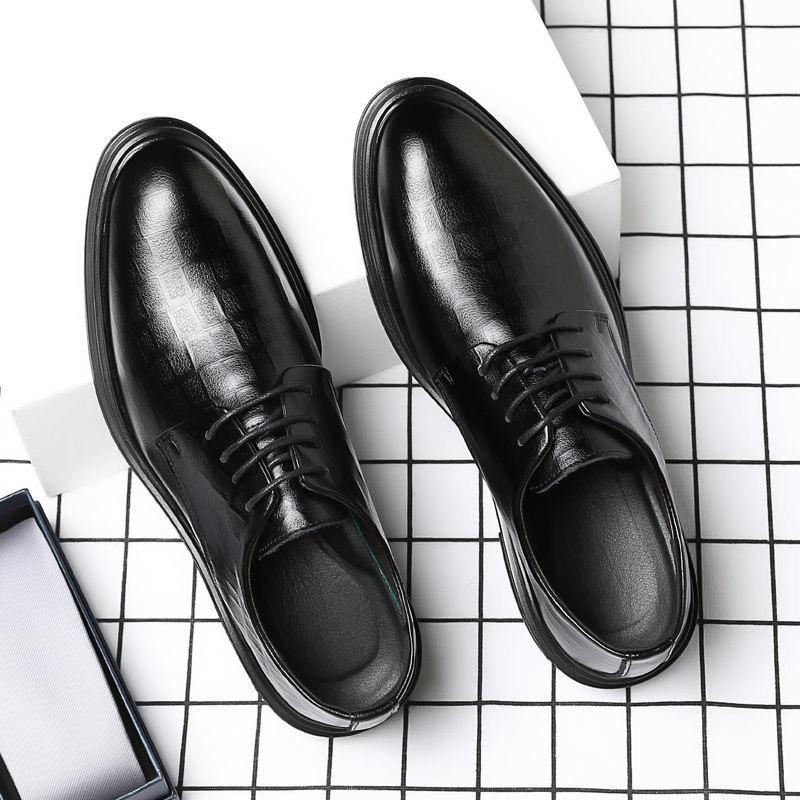 Men's leather shoes spring new business dress casual trendy shoes Korean version wedding British breathable work height-increasing shoes
