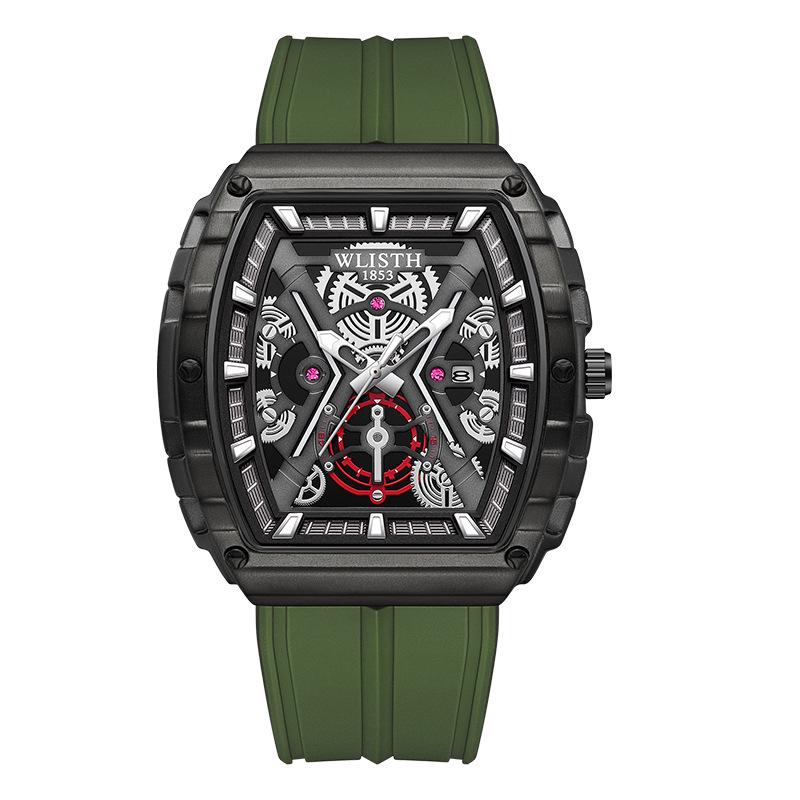 Volis Barrel-Shaped Men's Outdoor Skeleton Watch with Curved Gradient Mirror