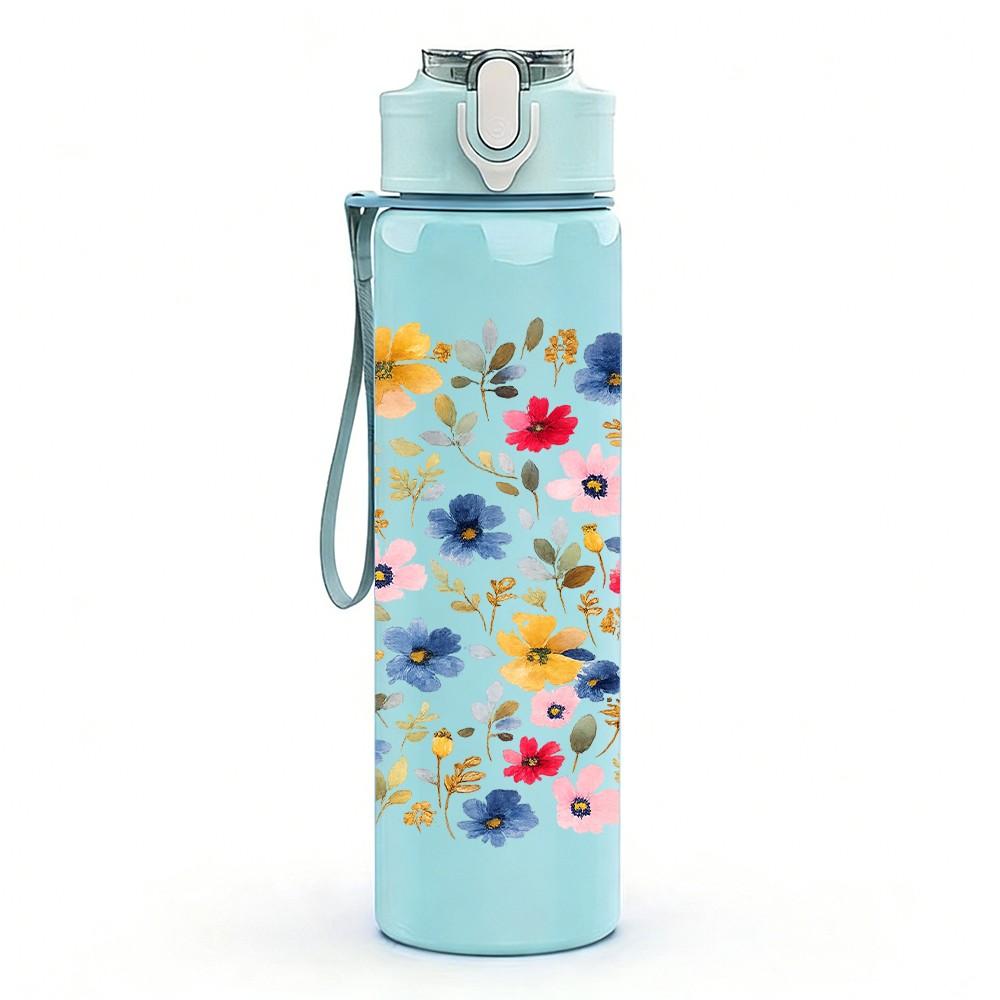 1PC Ditsy Summer Blossom 750ml Color Plastic Sports Water Bottle Leakproof Flip Straw Lid Suitable for Sports Office Home Use