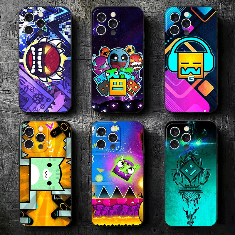 Geometry Dash Game Soft Phone Case for iPhone 16 16E 17 Air 15 Pro Max 14 Plus 13 Mini 11 12 7 Black Cover Back Shell
