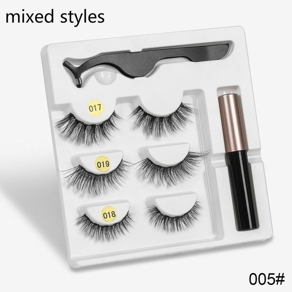 New 3 Pairs Normal Magnetic Eyelashes 5 Magnet 3D Mink Eyelashes Set With Eyeliner Tweezers Natural False LashesMakeup