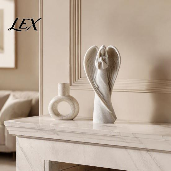 Modern Home Interior Accents Praying Angel Statue, Abstract Guardian Figurine, Religious Prayer Decor Sculpture for Mantel Church Indoor Memorial