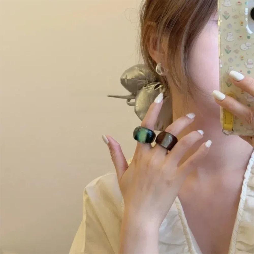 Oval Wide Transparent Resin Ring Melard Color Irregular Ring Retro Acrylic Geometric Ring  Girls