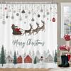 Christmas Elk Shower Curtain With 12 Hooks for Bathroom, Reindeer Bath Curtain With Xmas Lamps, Deer Balls for Holiday Decor