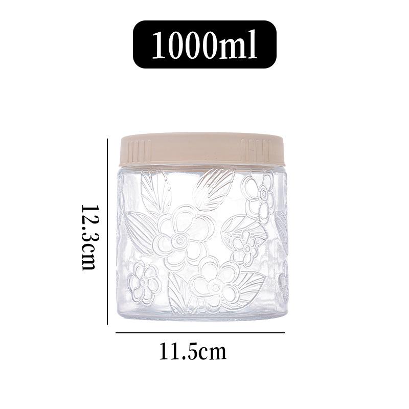 Large Embossed Begonia Flower Glass Storage Jar with Wide Opening for Rock Sugar