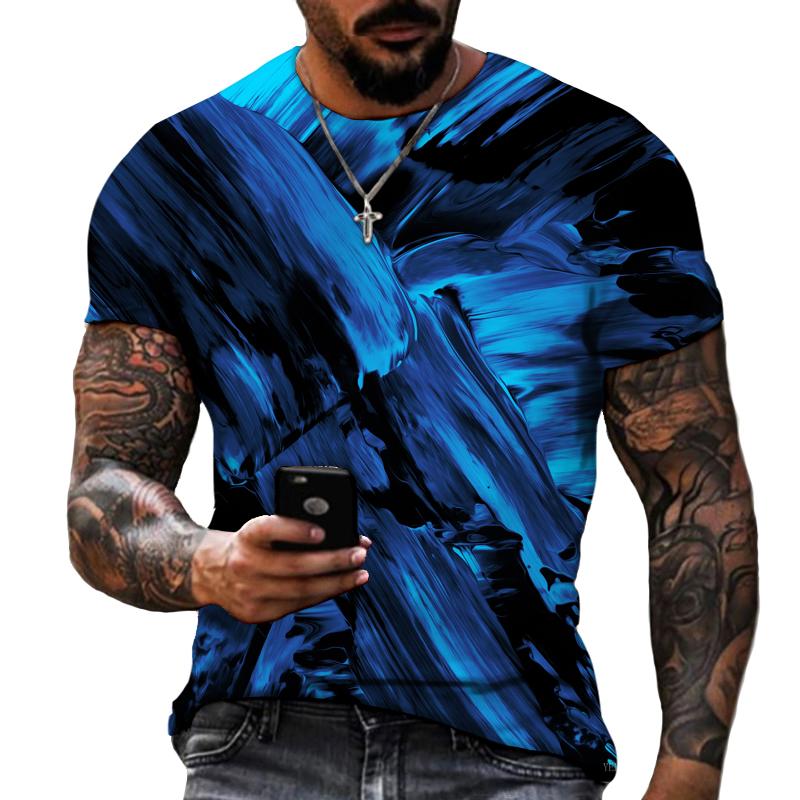 Blue And Black Color Mix And Match 3D Printing Men's Round Neck T-shirt Lycra Polyester Fabric Casual Brand Clothing Oversized