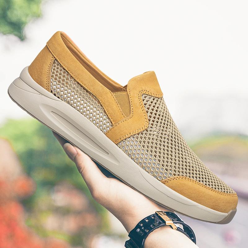 Sommer Mesh Sportschuhe Atmungsaktiv Bequeme Weiche Sohle Wander Freizeitschuhe Hochwertige Loafer Ausgehöhlte Lederschuhe_voghion.com