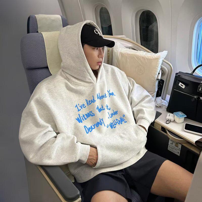 Men s American Retro Letter Print Hooded Sweatshirt - Casual, Loose Fit, Spring/Autumn Pullover for Couples M