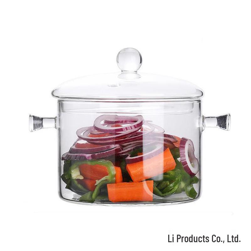 High-Temperature Resistant Glass Pot with Lid, Double-Ear Design for Ramen and Open Flame, Stainless Steel, Large Capacity