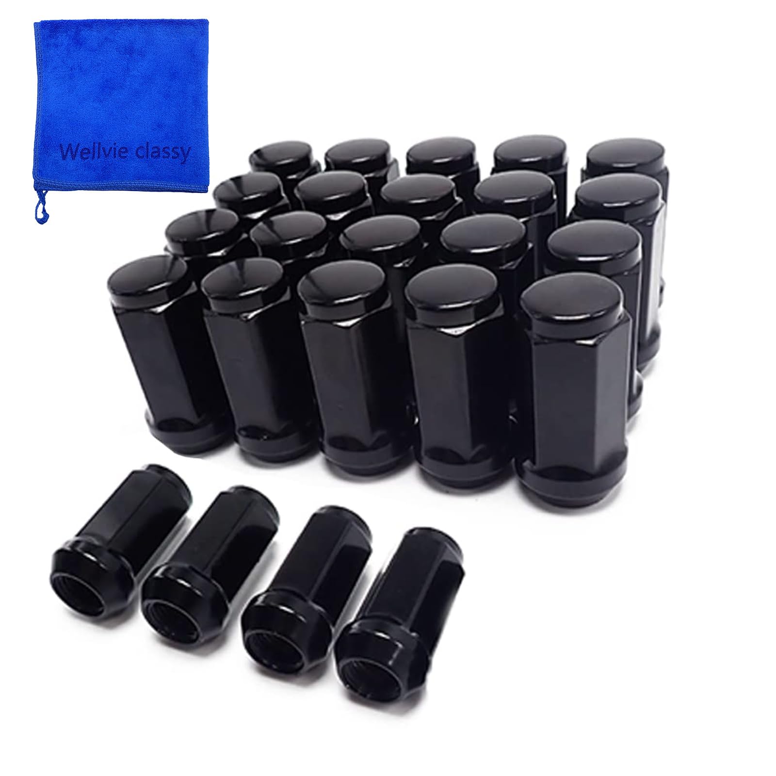 WELLVIE Wheel M14 x Steel Long Black or for and Car Custom Nuts Nuts, P1.5 Nuts, 24-Pack, 19HEX, Silver, Escalade, Suburban, Tahoe, Yukon, Cadillac, чёрный
