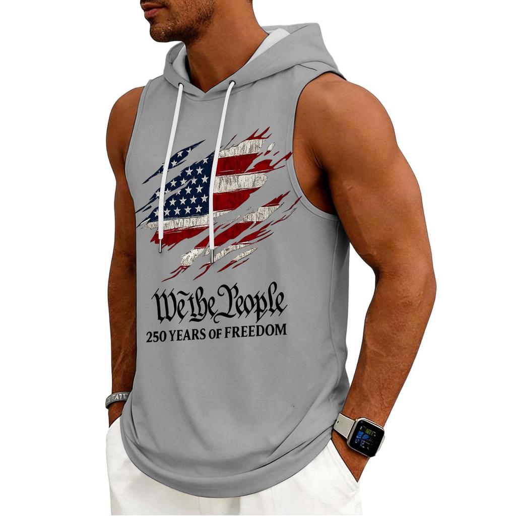 Men's Tank Top Gym Sleeveless Hoodie Shirt Washed Sports Muscle Shirts Fitness Vest With Hood