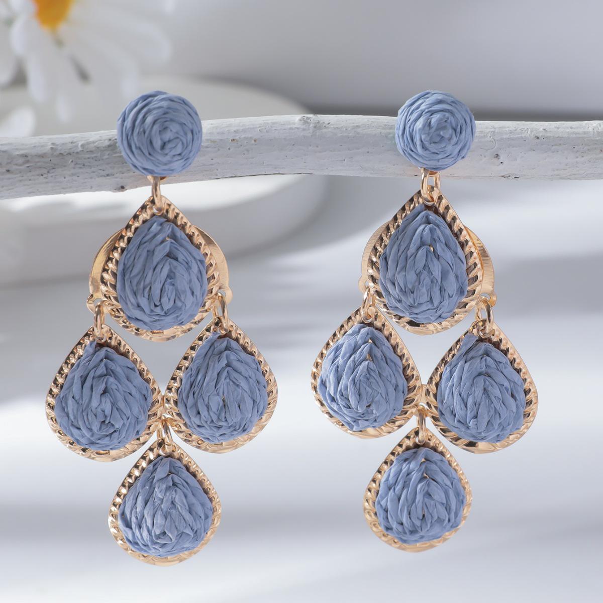 Raffia Water Drop Tassel Earrings - High-End European and American Style for Women