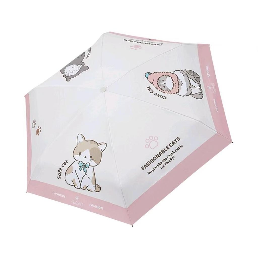 Parasol z rączką w kształcie łapki kota UPF 50+, Składany cień przeciwsłoneczny i przeciwdeszczowy w kreskówkowym wzorze