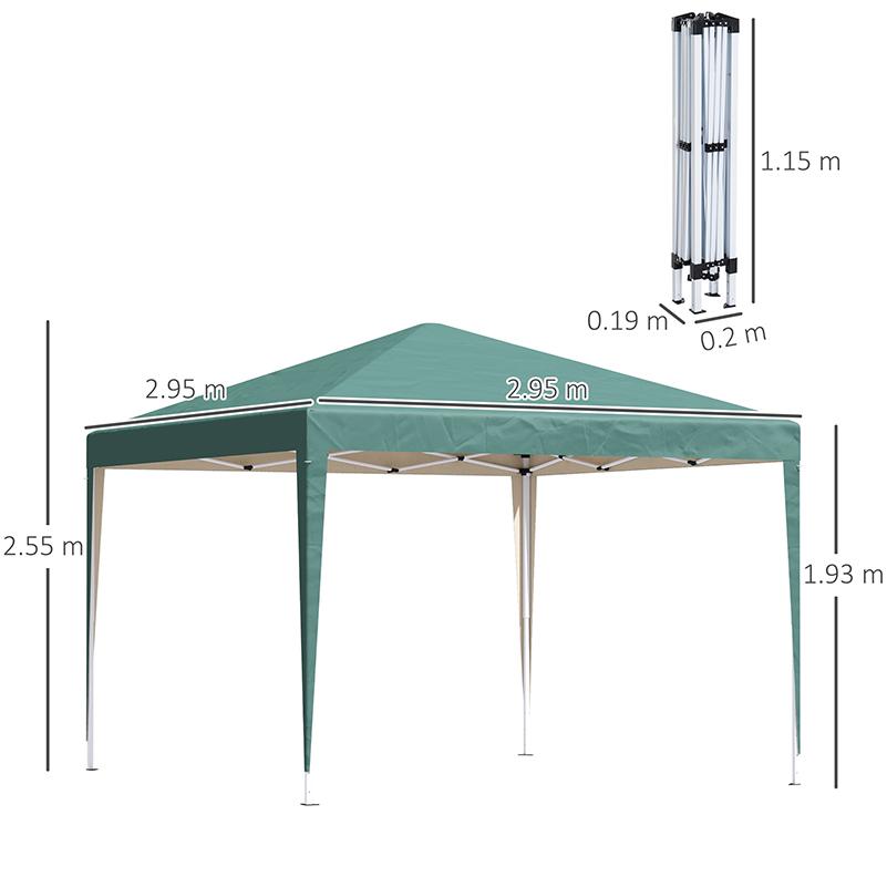 3 X 3M Garden Pop Up Gazebo Height Adjustable Marquee Party Tent Wedding Canopy With Carrying Bag Green