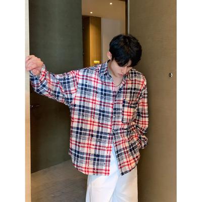 2024 Plaid Langarm Hemd Japanischen Hong Kong Stil Ins Lose Hemd Jungen Sommer Trendy Vielseitig Casual Mantel