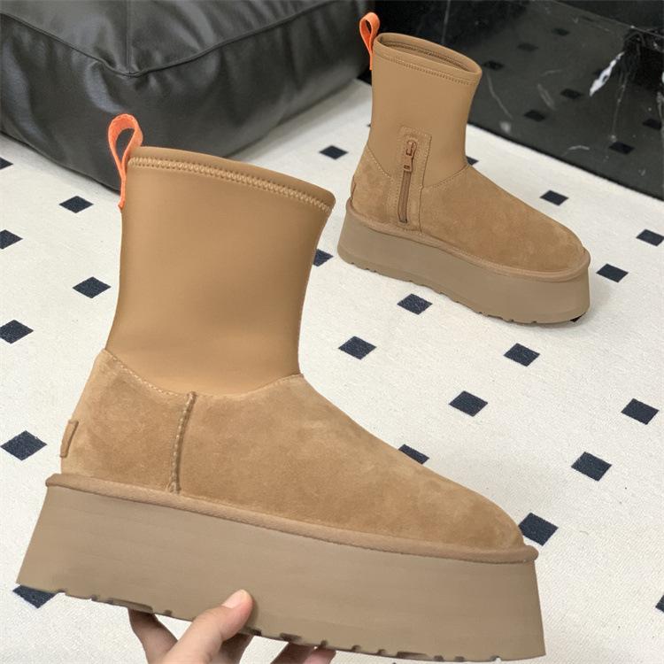 Sangpo Winter New Sheepskin Integrated Deep Boots Medium Tube Elastic Boots Thickened Warm Thick-soled Snow Boots Women