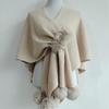 European and American Fur Collar Knitted Pom-Pom Cardigan Shawl