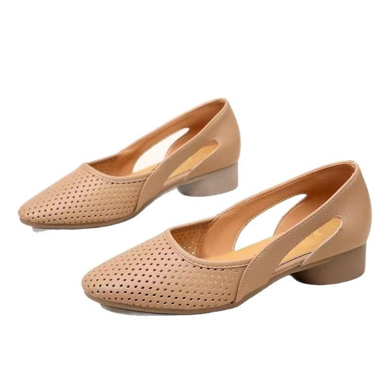 

2025 новые летние туфли-лодочки на невысоком толстом каблуке, женские туфли из мягкой кожи на мягкой подошве, удобные женские туфли с острым носком, с вырезами, крутые кожаные туфли для мамы 40 абрикосовый