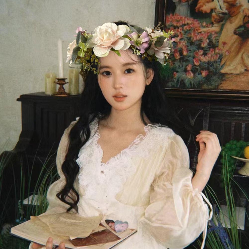 Gradient Sweet Artificial Flower Headband Energetic Wreath Boho Fluffy Flower Crown Artificial Flower Flower Wreath Bridesmaid