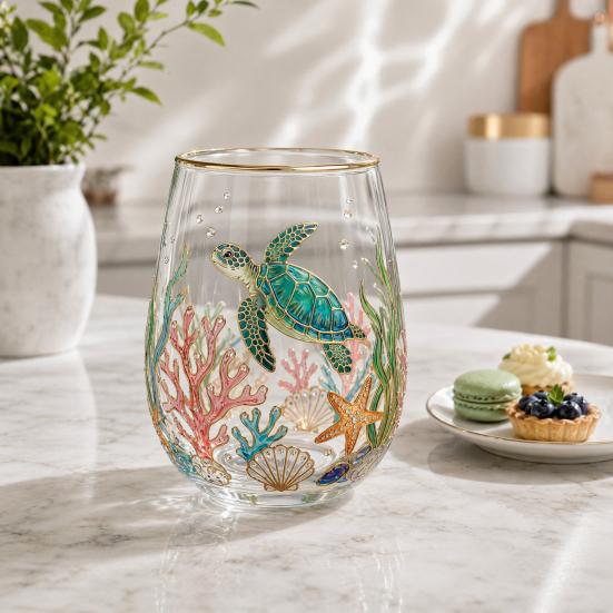 Sea Turtle Glass Tumbler, Ocean Theme Drinking Mug, Borosilicate Tea Cup for Coffee Juice, Beach Gift for Nature Lovers
