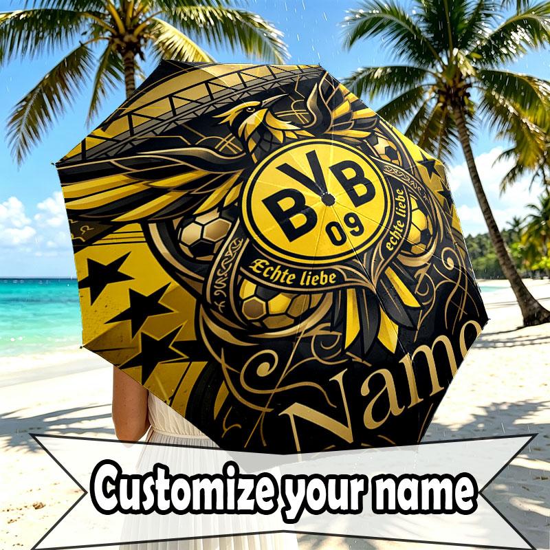 Custom Name Personalized Borussia Dortmund Bvb Print Umbrella, Auto Open Close, 8‑Rib Sturdy Frame, Commute Camping Hiking Use, Birthday Gift
