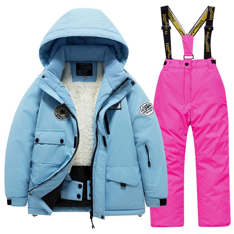 Children's Winter Ski Suit: Thick Fleece, Waterproof, Windproof, for Boys & Girls, Medium & Large Sizes