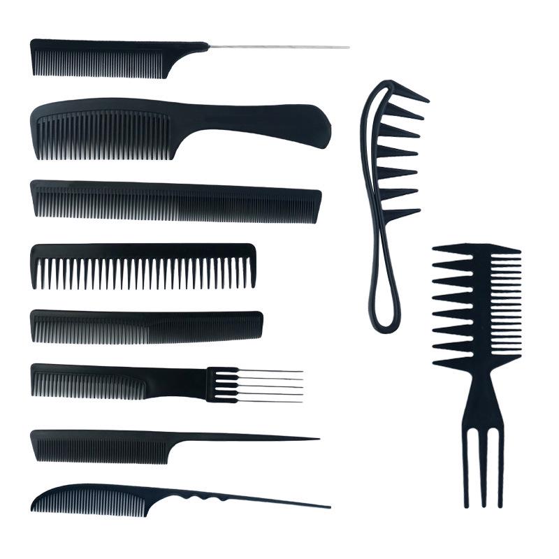 Набор из 10 парикмахерских расчесок: Расчески для массажа, выпрямления и стрижки, Пластиковые