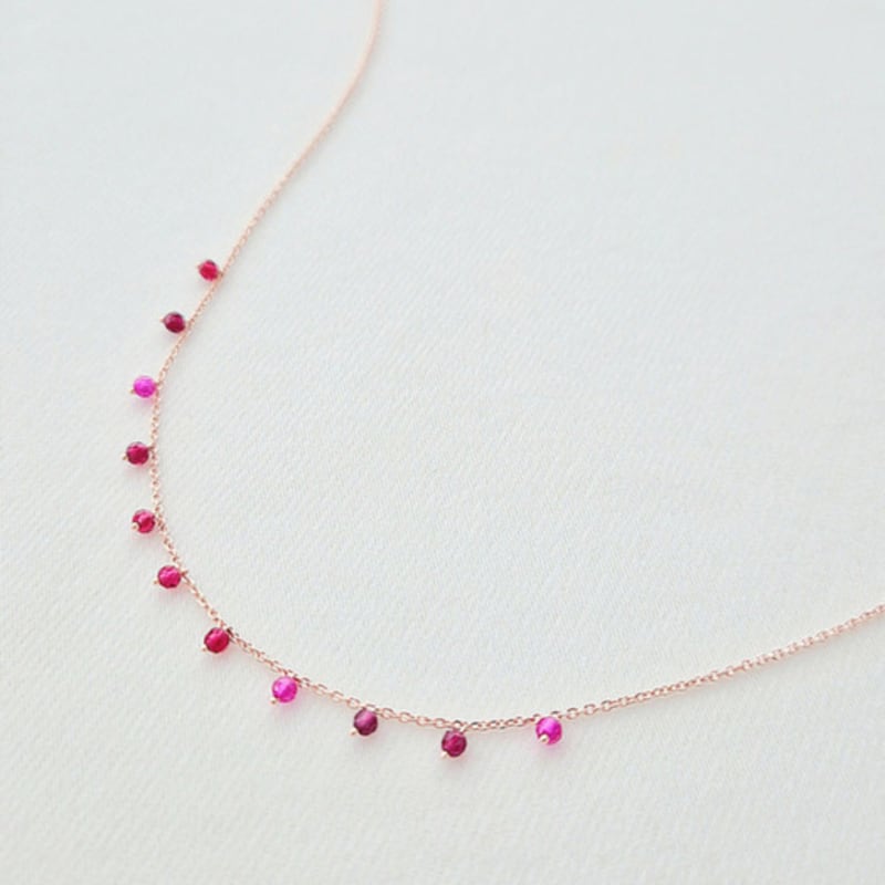 VOYONN Silver Necklace Rose Gold Setting Beads Pink 0006