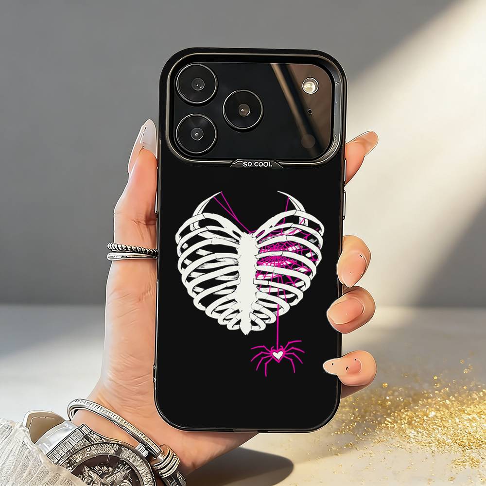 Cool S-Spider Web H-Heart Phone Case For iPhone17,16,15,14,13,12,11,Pro,MAX Gray Matte Silicone Black Cover